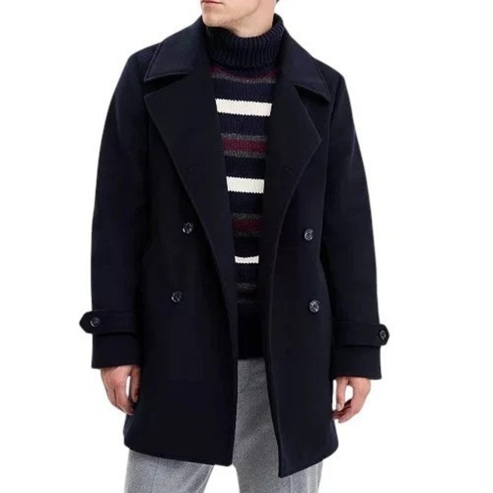 Tommy Hilfiger‎ Mens Classic-Fit Double Breasted Overcoat Coat 36S Black